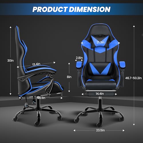 Simple Deluxe Gaming Chair, High Back Office Computer Desk Chair, Recliner Swivel Video Game Chair with Footrest, Adjustable Lumbar Support，Height Adjustable Seat and Backrest