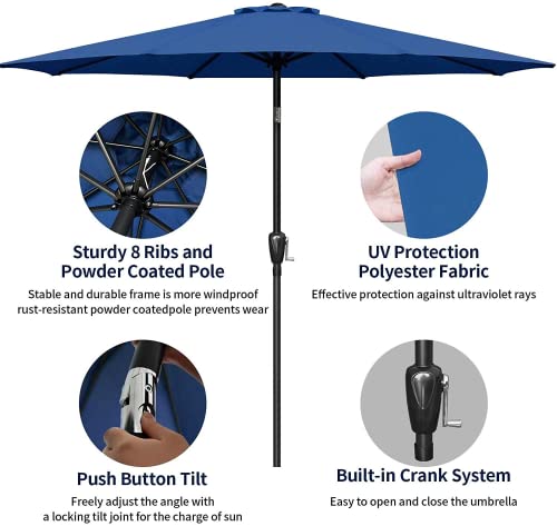 Simple Deluxe Patio Umbrella Outdoor, UV Protection Sunshade with Push Button Tilt/Crank and 8 Sturdy Ribs, for Table Garden Lawn Beach Pool
