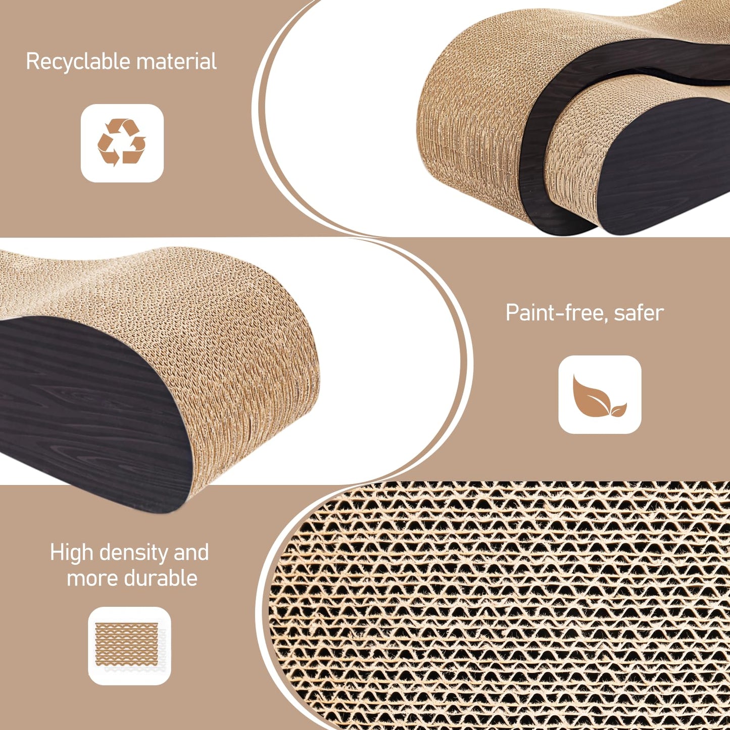 2 in 1 Cat Scratcher Cardboard Lounge Bed, Cat Scratching Pad, Durable Board Pads Prevents Furniture Damage,Large