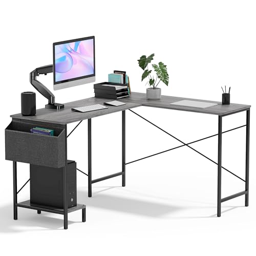 InfiniPower L Shaped Desk Gaming Computer 50 Inch Reversible Corner Table PC Work Table for Writing Study Student with Wood Tabletop Metal Frame CPU Stand Side Bag for Home Office Small Place