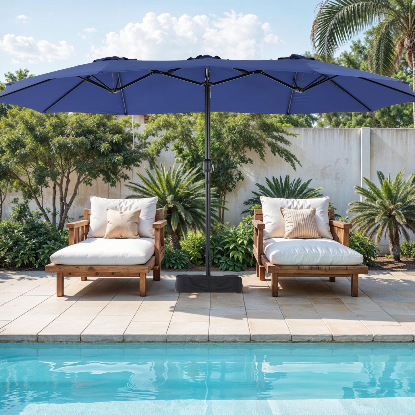 Simple Deluxe 15ft Outdoor Patio Umbrellas with Base Included, Double-Sided Rectangle Large Table Umbrella with Stand, Market Umbrellas for Poolside Backyard Lawn