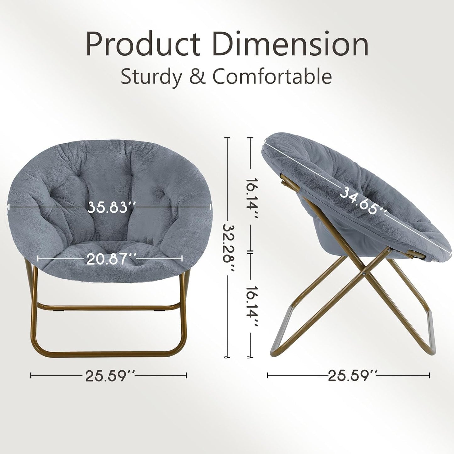YSSOA Faux Fur Saucer Chair Comfy Lounge Chair for Bedroom Living Room, Folding Chair Upholstered Dorm Chair Papasan Chair Cozy Flexible Reading Chair for Adults Teens Kids
