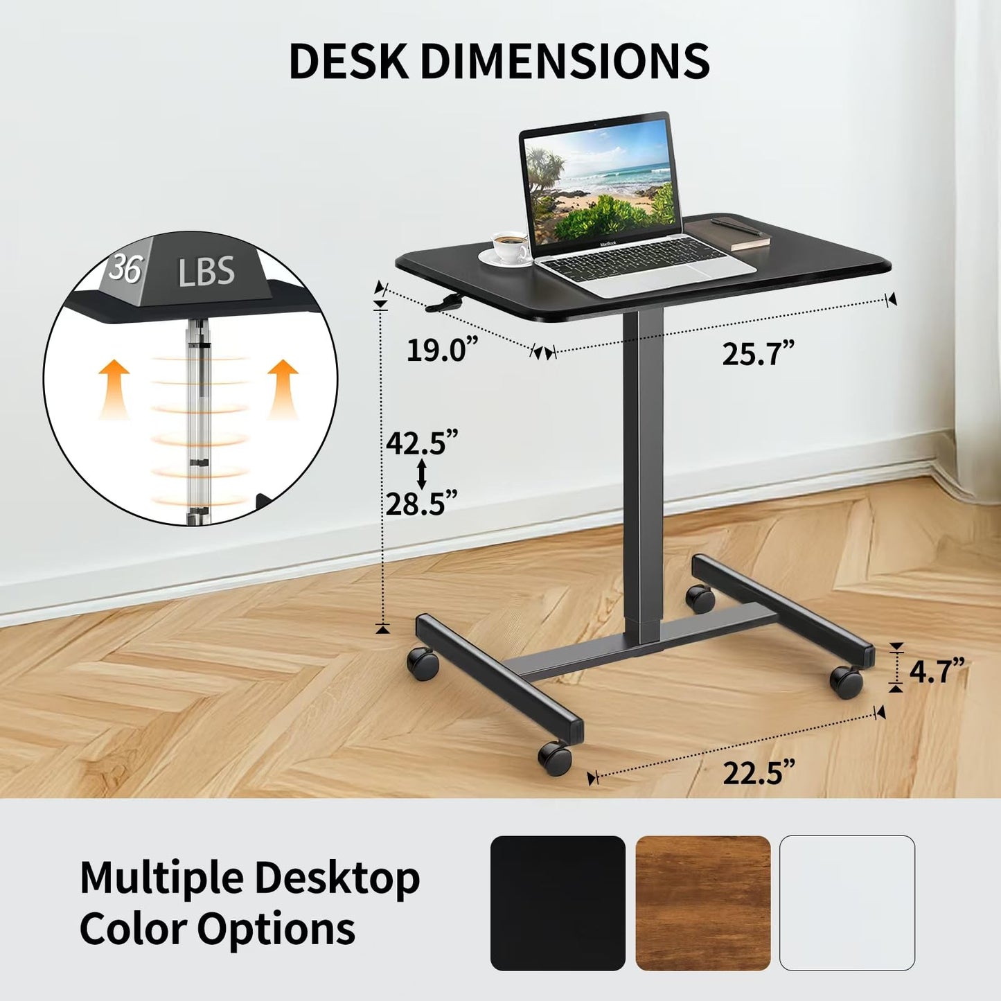 YSSOA Mobile Small Standing Desk - Rolling Desk with Adjustable Height and Lockable Wheels, Sit-Stand Laptop Table, Portable Computer Workstation