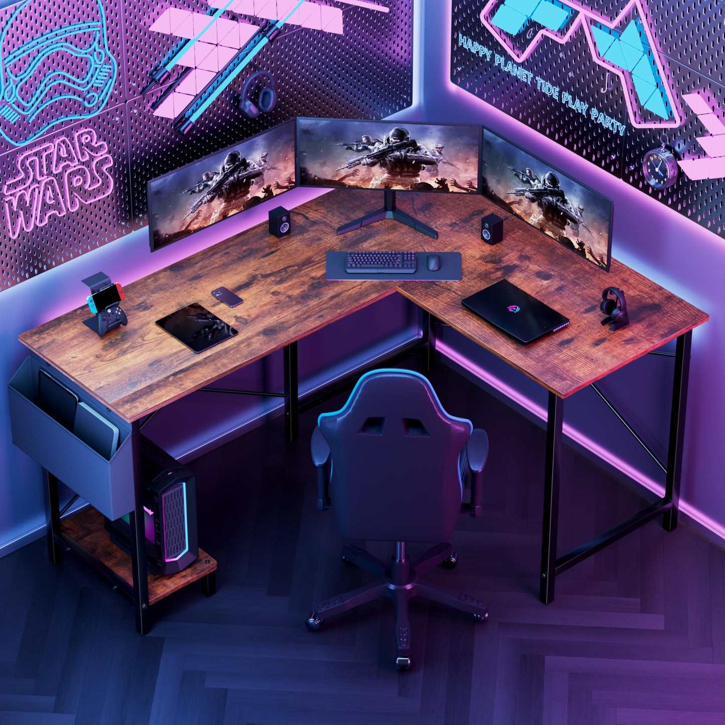 Miibox 50" L Shaped Gaming Desk with Reversible Corner - Home Office Computer Desk with Wood Top, Metal Frame, CPU Stand & Storage Bag for Small Space, Gaming Room
