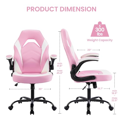 YSSOA Computer Gaming Chair PU Leather Ergonomic Lumbar Support with Flip-up Armrest and 360° Swivel Wheels, Height Adjustable Task Home Office Desk Video Racing