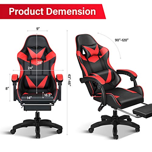 Gaming Chair, Backrest and Seat Height Adjustable Swivel Recliner Racing Office Computer Ergonomic Video Game Chair with Footrest and Lumbar Support