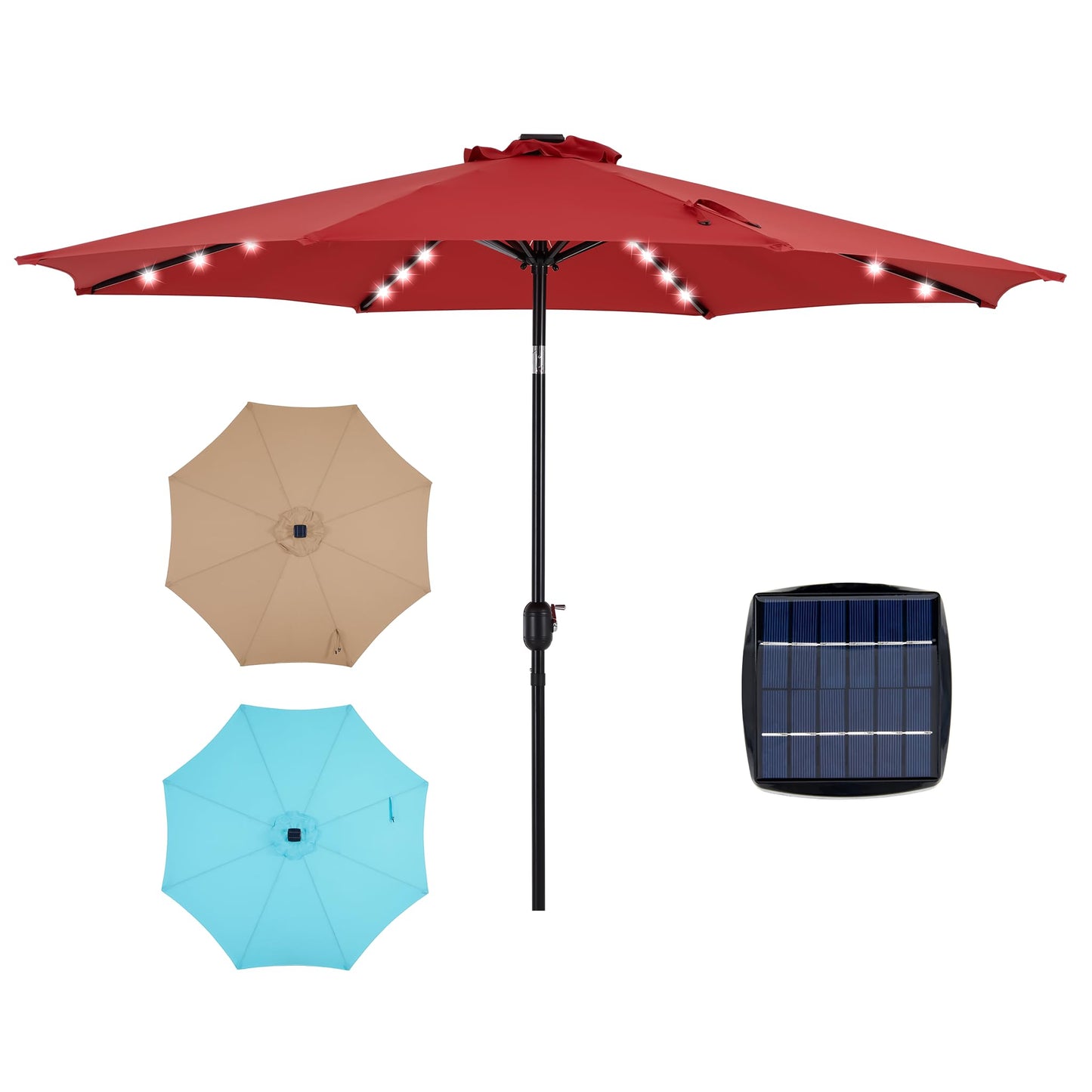 Simple Deluxe 10' Solar Patio Umbrella 32 LED Lighted Table Market Umbrellas with Push Button Tilt/Crank Outdoor Umbrella for Garden, Deck, Backyard and Pool