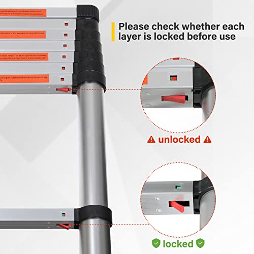 Simple Deluxe Telescoping Ladder 12.5FT Aluminum One-Button Retraction Extension System for Indoor and Outdoor Use, 330lb Load Capacity