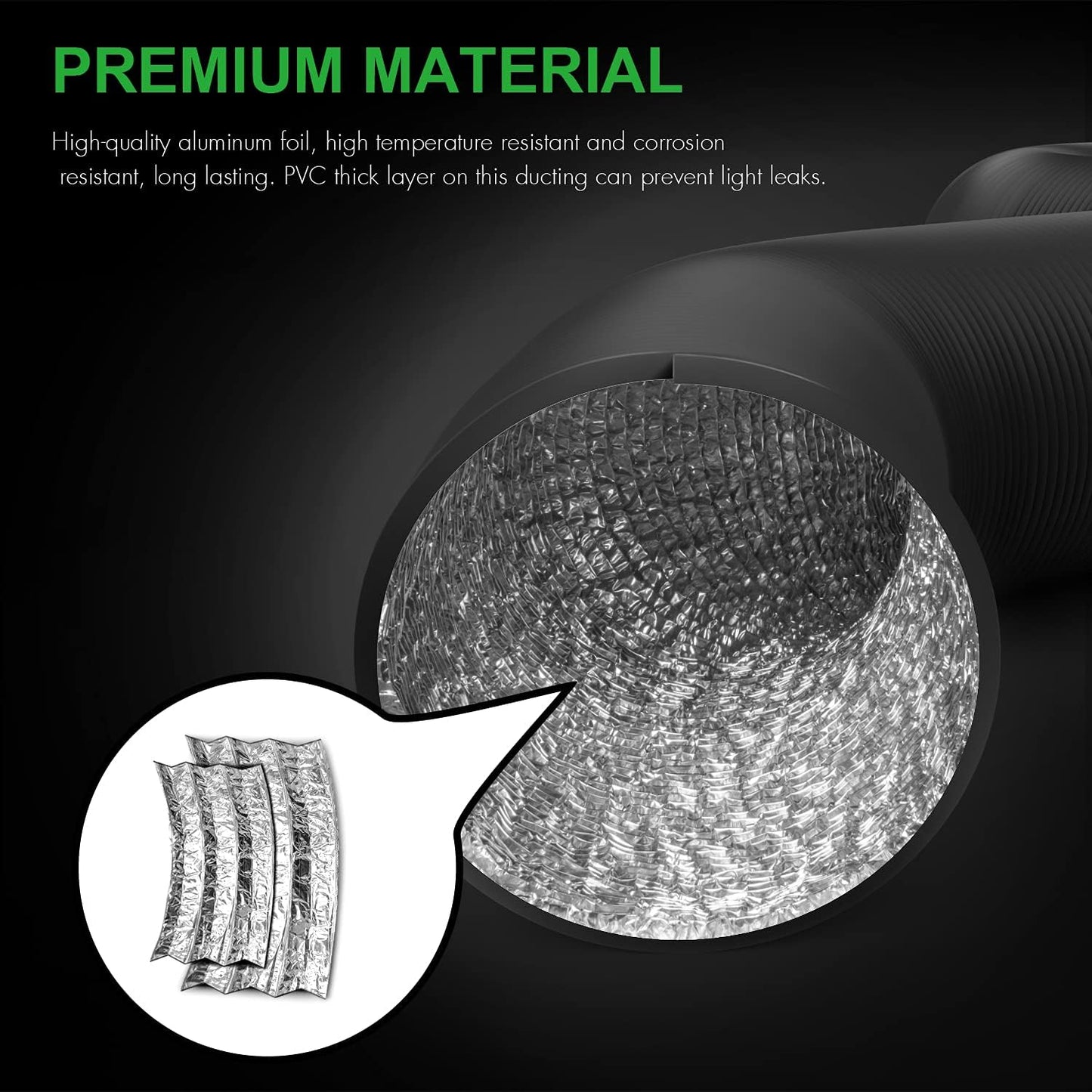 HealSmart Exhaust Inline Duct Fan Vent Booster Blower and Non-Insulated Flex Air Aluminum Foil Ducting for Indoor Grow Tent Hydroponics Ventilation