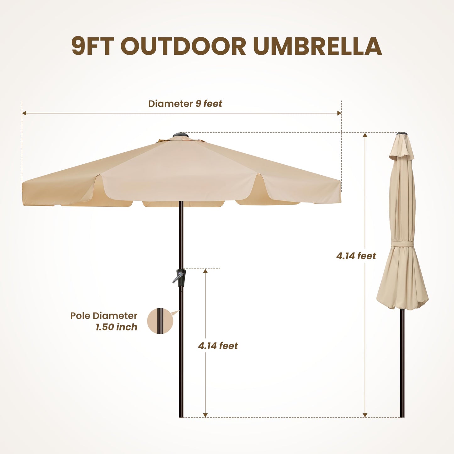 Simple Deluxe 9' Patio Umbrella with Wind-Floating Valances, Push Button Tilt & Crank Lift, UV Protection Sunshade for Table, Garden, Pool, Beach