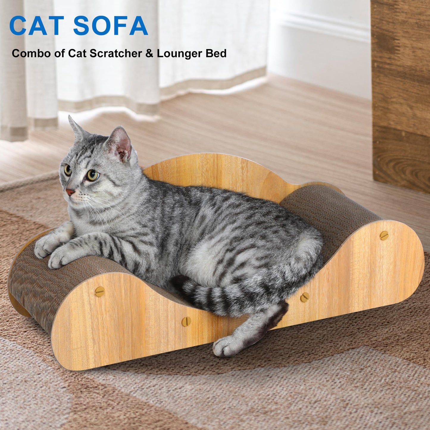 2 in 1 Cat Scratcher Cardboard Lounge Bed, Cat Scratching Pad, Durable Board Pads Prevents Furniture Damage,Large