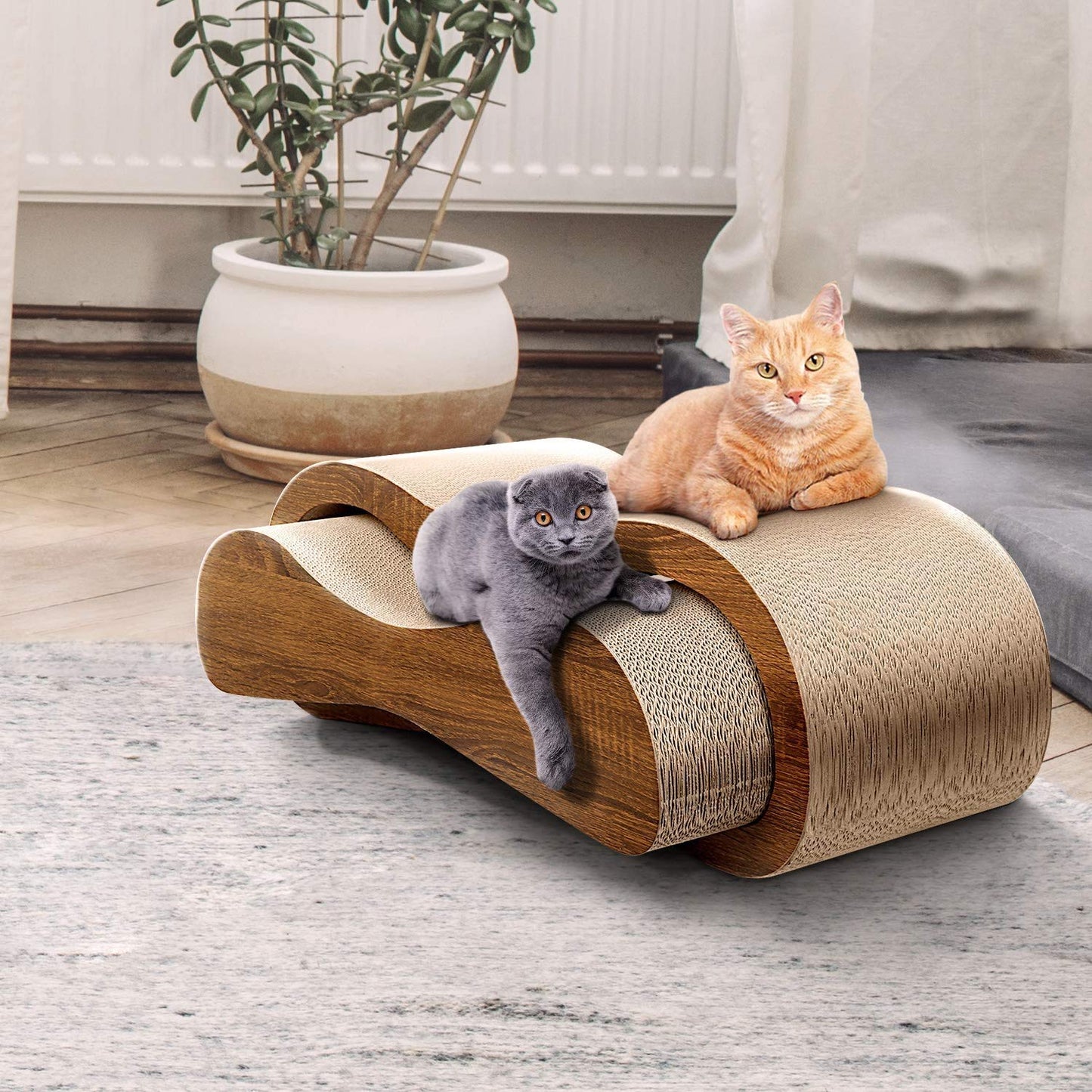 2 in 1 Cat Scratcher Cardboard Lounge Bed, Cat Scratching Pad, Durable Board Pads Prevents Furniture Damage,Large