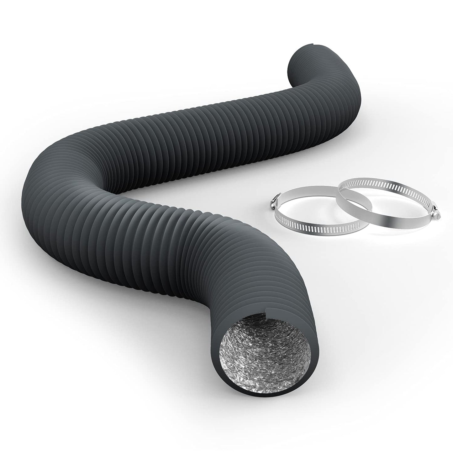 iPower Flexible 6 Inch 8 Feet Aluminum Ducting 4 Layer Protection Dryer Vent Hose for HVAC Heating Cooling Exhaust and Ventilation, 2 Clamps Included, Black