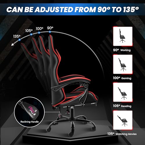 HealSmart Gaming Chair, Backrest and Seat Height Adjustable Swivel Recliner Racing Office Ergonomic Video Game Chair with Footrest
