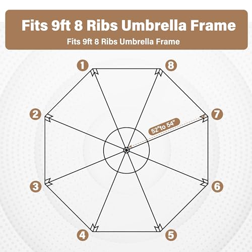 HealSmart 9' Patio Umbrella Replacement Canopy Cover with 8 Ribs, Outdoor Table Market Yard Umbrellas