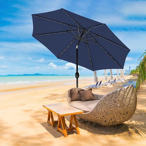 YSSOA 9ft/10ft Outdoor Market Patio Umbrella with 8 Sturdy Ribs, Tilt/Crank Push Button for Garden, Deck, Backyard and Pool