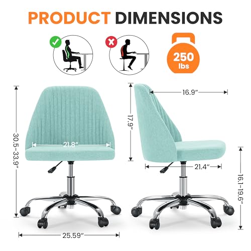 Simple Deluxe Armless Office Desk Chair, Modern Cute Swivel Vanity Chair Comfy Home Office Chairs with Wheels Height Adjustable Rolling Computer Task Stools for Living Room, Make-up, Bedroom