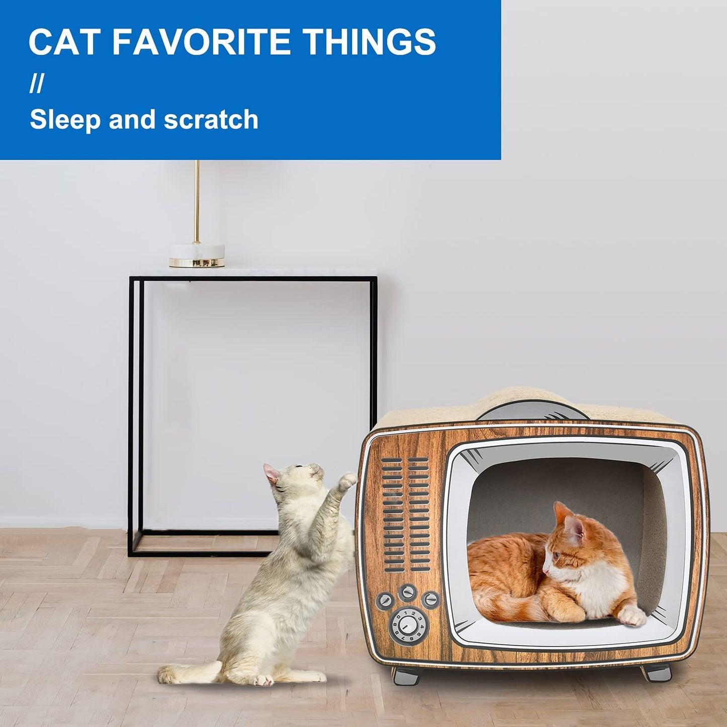 2 in 1 Cat Scratcher Cardboard Lounge Bed, Cat Scratching Pad, Durable Board Pads Prevents Furniture Damage,Large