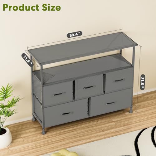 Simple Deluxe TV Stand Dresser for Bedroom Entertainment Center with 5 Fabric Drawers, Storage Organizers Units for Living Room, Media Console Table with Open Shelf up for 45" TV, Wood top