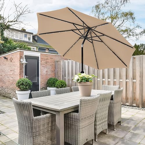 Simple Deluxe 9' Solar Umbrella 32 LED Lighted Patio Umbrella Table Market Umbrella for Garden, Deck, Backyard and Pool