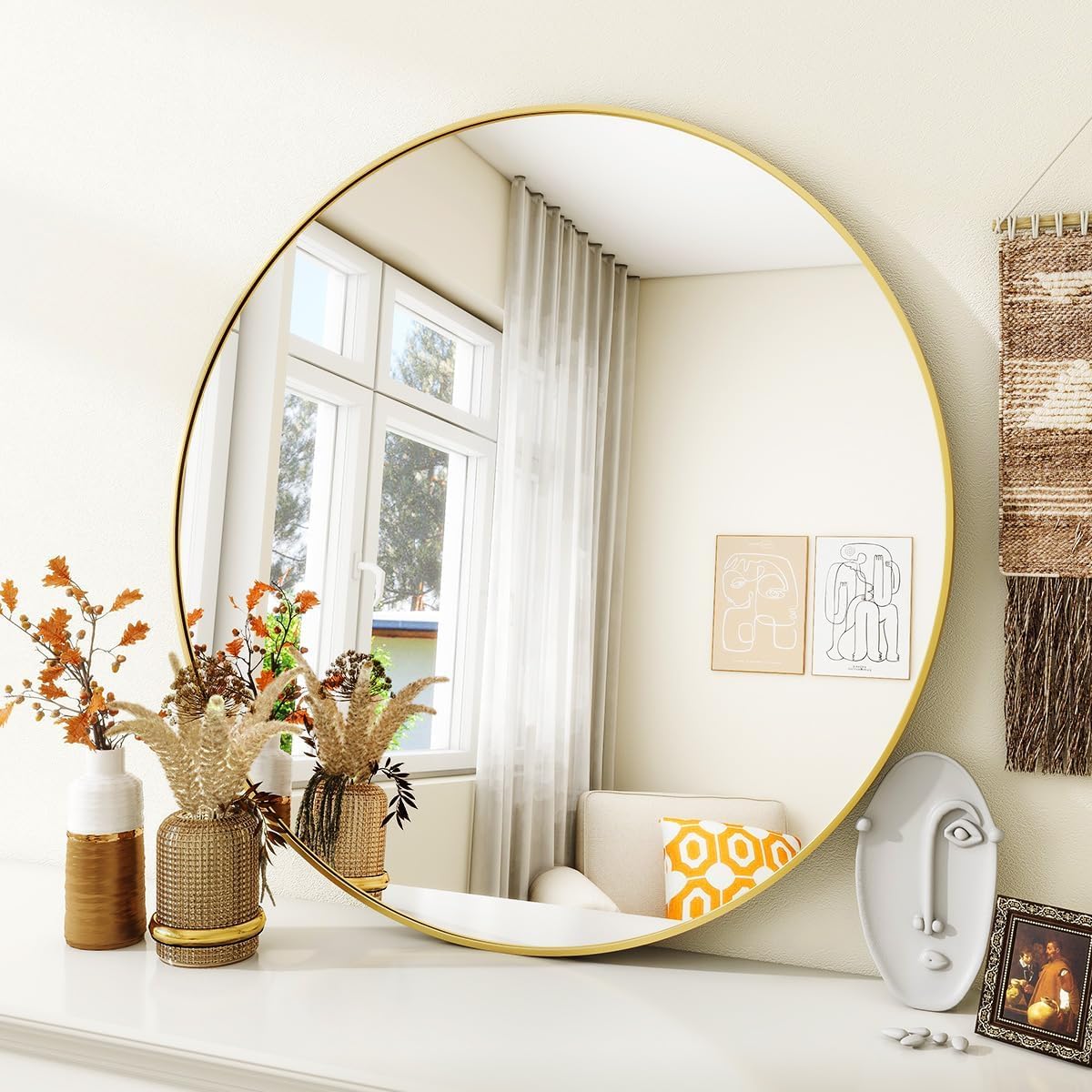 Simple Deluxe Black 20 Inch Circle Mirror