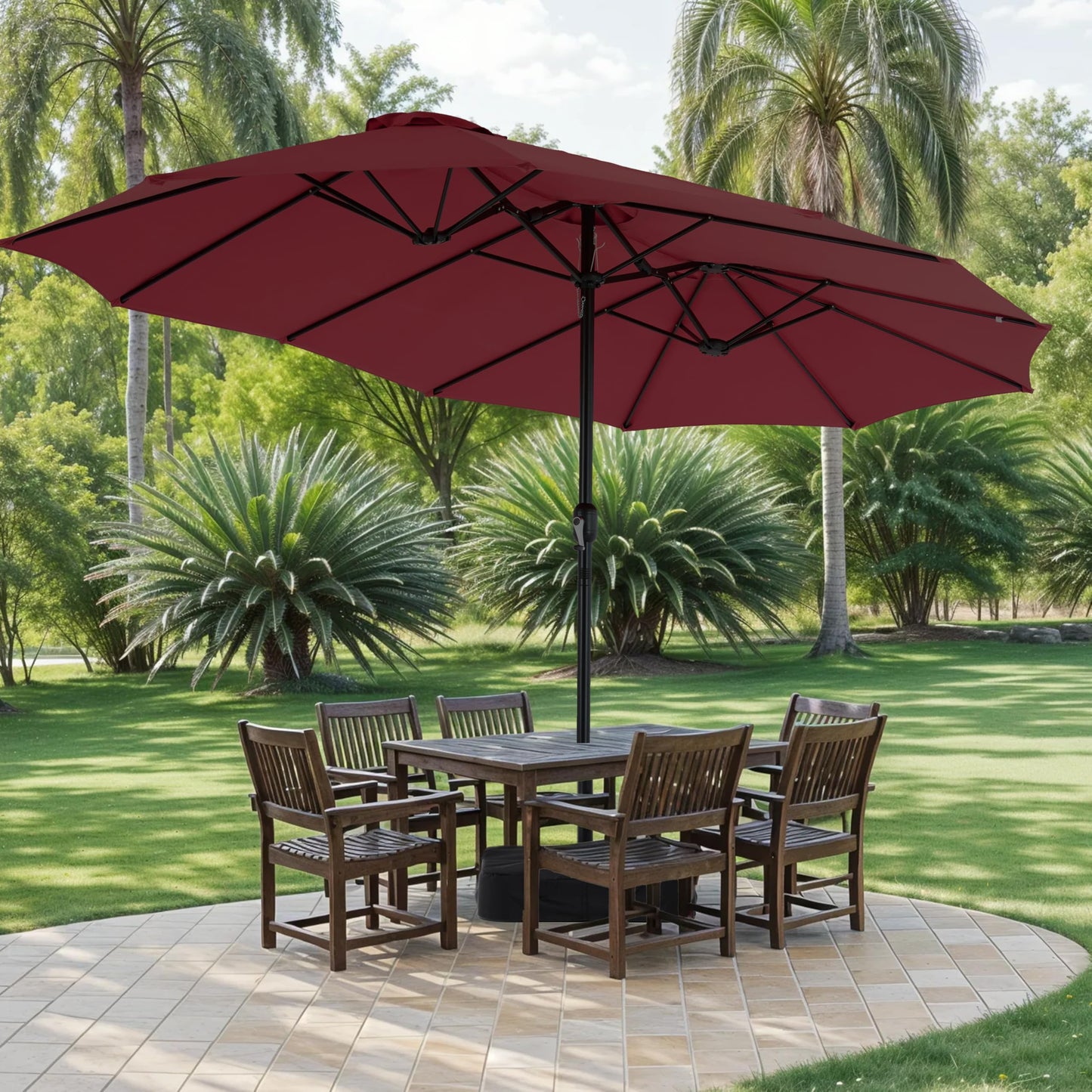 Simple Deluxe 15ft Outdoor Patio Umbrellas with Base Included, Double-Sided Rectangle Large Table Umbrella with Stand, Market Umbrellas for Poolside Backyard Lawn