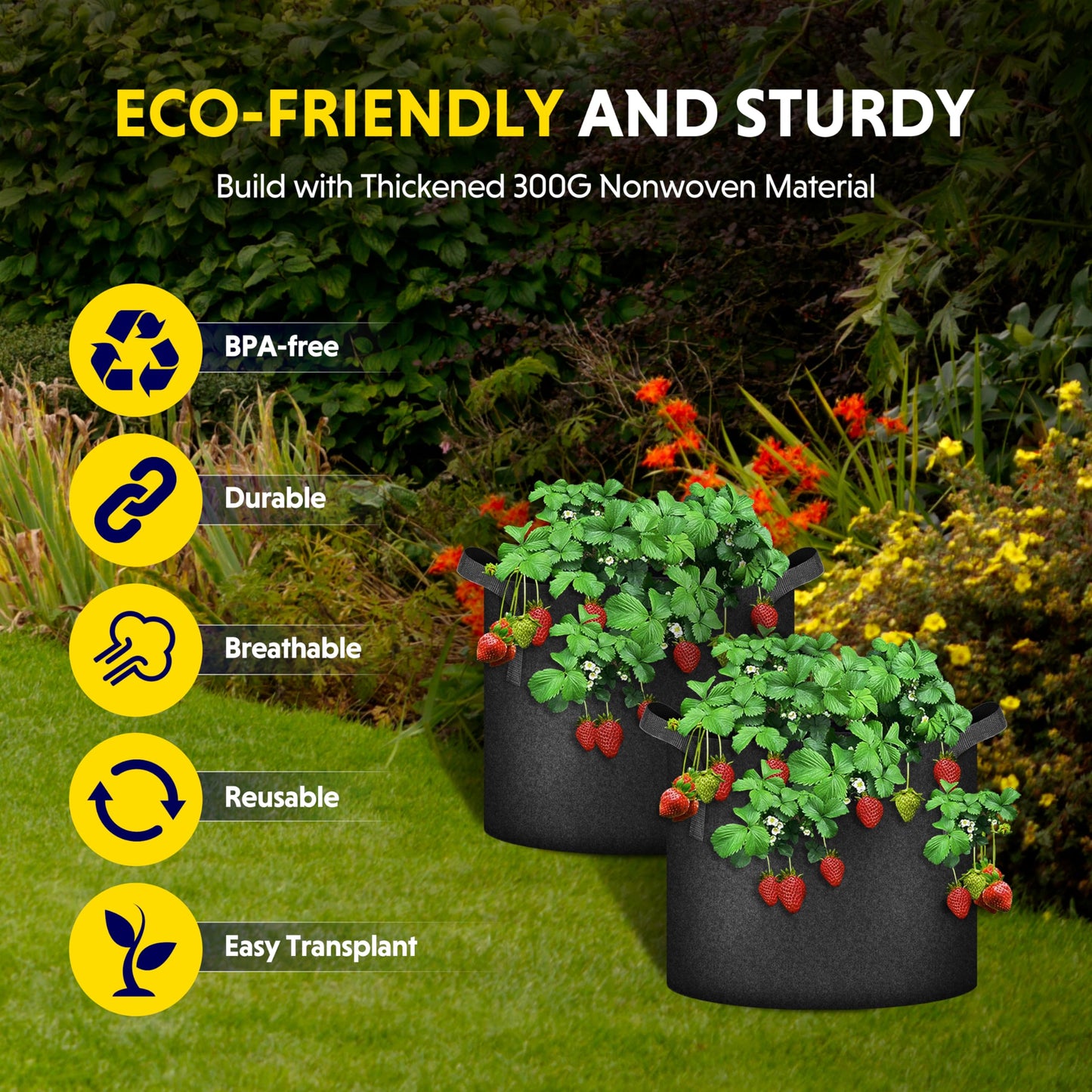 YSSOA Grow Bags Heavy Duty Thickened Nonwoven Aeration Fabric Pots with Handles, Cloth Pots for Plants, Vegetable, Flower, Tomato Potato