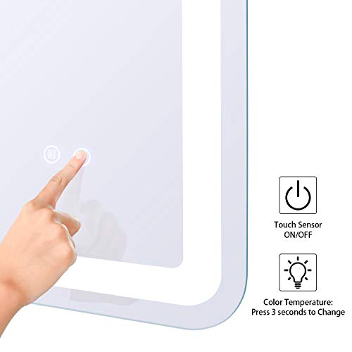 YSSOA LED Bathroom Mirror, 36 x 28 Inch Large Wall Anti-Fog Dimmable LED Bathroom Vanity Mirror, Adjustable Light & Touch Switch (Horizontal/Vertical)