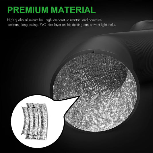 iPower Flexible Aluminum Ducting 4 Layer Protection Dryer Vent Hose for HVAC Heating Cooling Ventilation and Exhaust, 2 Clamps Included