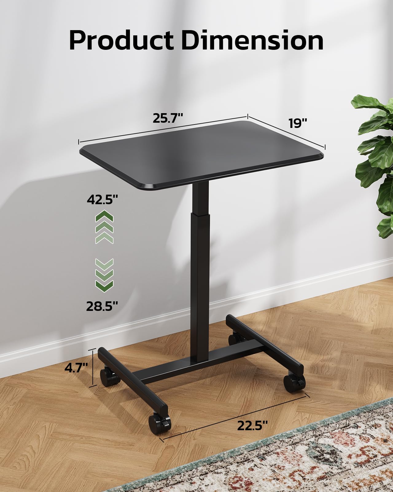 InfiniPower Mobile Small Standing Desk - Rolling Desk with Adjustable Height and Lockable Wheels, Sit-Stand Laptop Table, Portable Computer Workstation