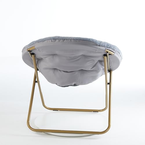 Simple Deluxe Cozy Chair, Faux Fur Saucer Chair for Bedroom, Comfy Foldable Moon Chair, Round Fluffy Chair for Living Room, Fuzzy Saucer Chairs for Adults Room, Gray