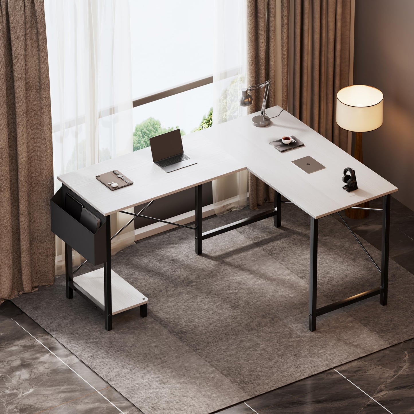 YSSOA 50" L Shaped Gaming Desk with Reversible Corner - Home Office Computer Desk with Wood Top, Metal Frame, CPU Stand & Storage Bag for Small Space, Gaming Room