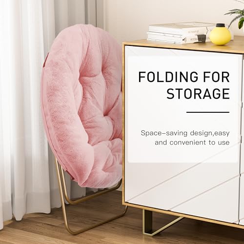 Simple Deluxe Cozy Chair, Faux Fur Saucer Chair for Bedroom, Comfy Foldable Moon Chair, Round Fluffy Chair for Living Room, Fuzzy Saucer Chairs for Adults Room, Gray