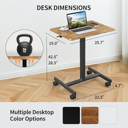 YSSOA Mobile Small Standing Desk - Rolling Desk with Adjustable Height and Lockable Wheels, Sit-Stand Laptop Table, Portable Computer Workstation