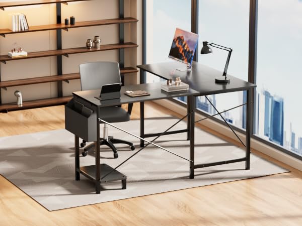Miibox 50" L Shaped Gaming Desk with Reversible Corner - Home Office Computer Desk with Wood Top, Metal Frame, CPU Stand & Storage Bag for Small Space, Gaming Room