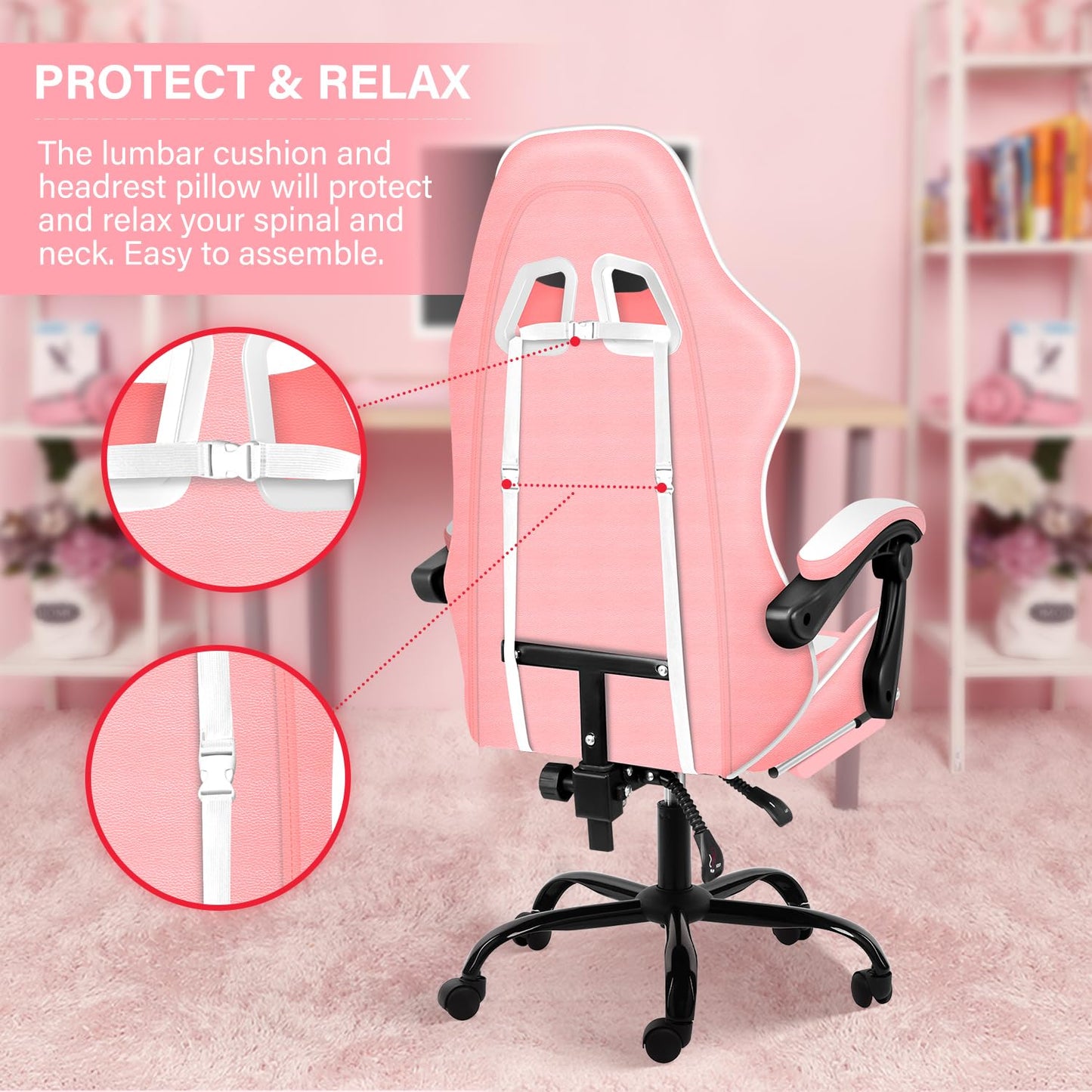 Gaming Chair, Backrest and Seat Height Adjustable Swivel Recliner Racing Office Computer Ergonomic Video Game Chair with Footrest and Lumbar Support