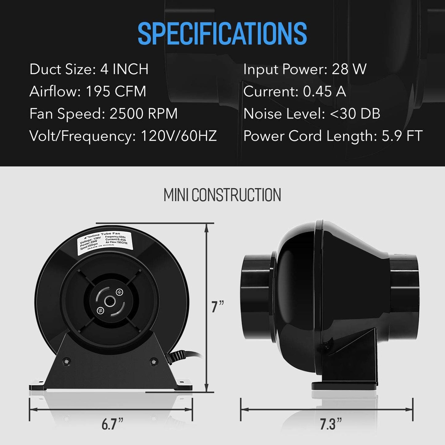 iPower Exhaust Inline Duct Fan Vent Booster Blower