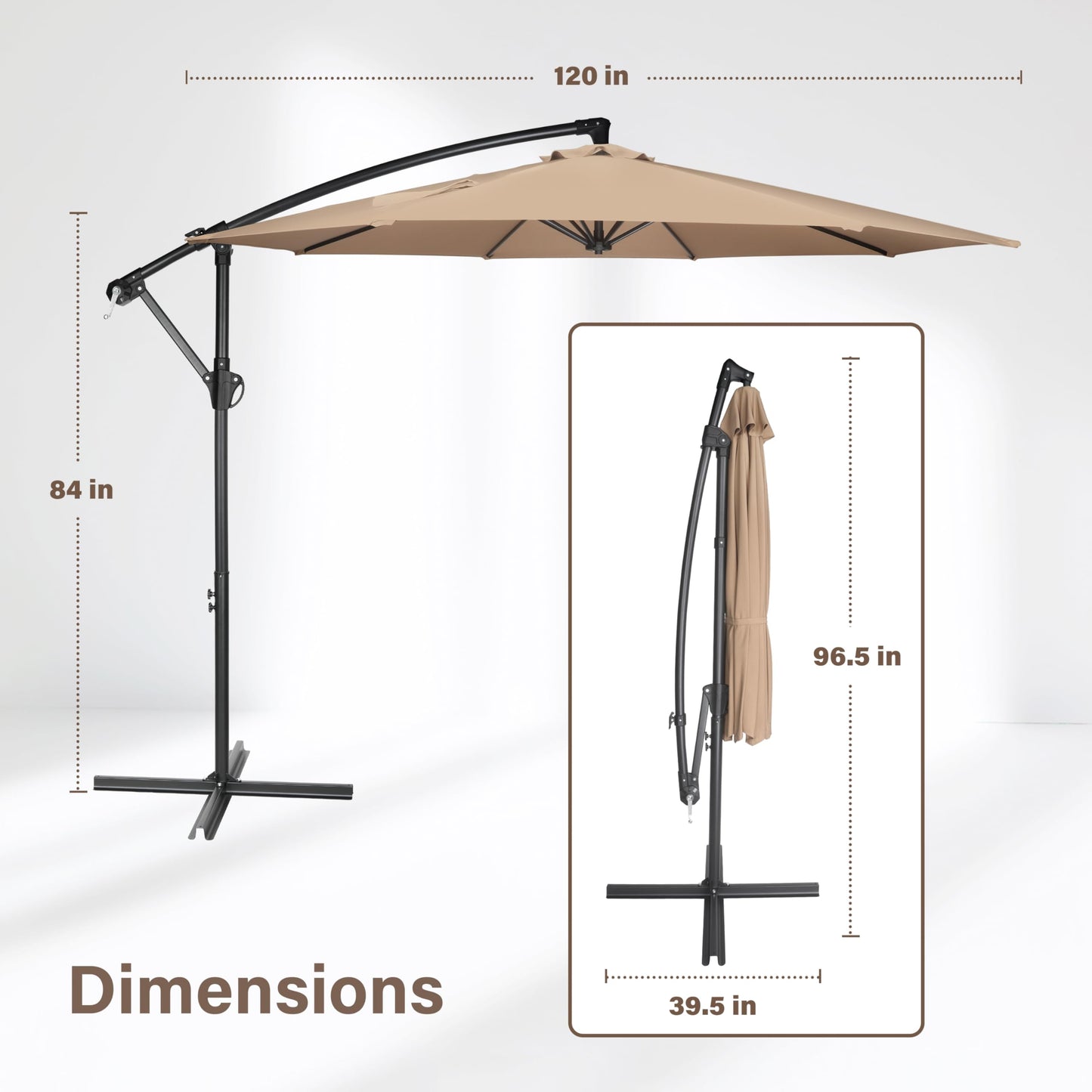 YSSOA 10ft Cantilever Patio Umbrella, Offset Hanging Outdoor Market Umbrellas with Cross Base and Crank for Garden, Lawn and Deck