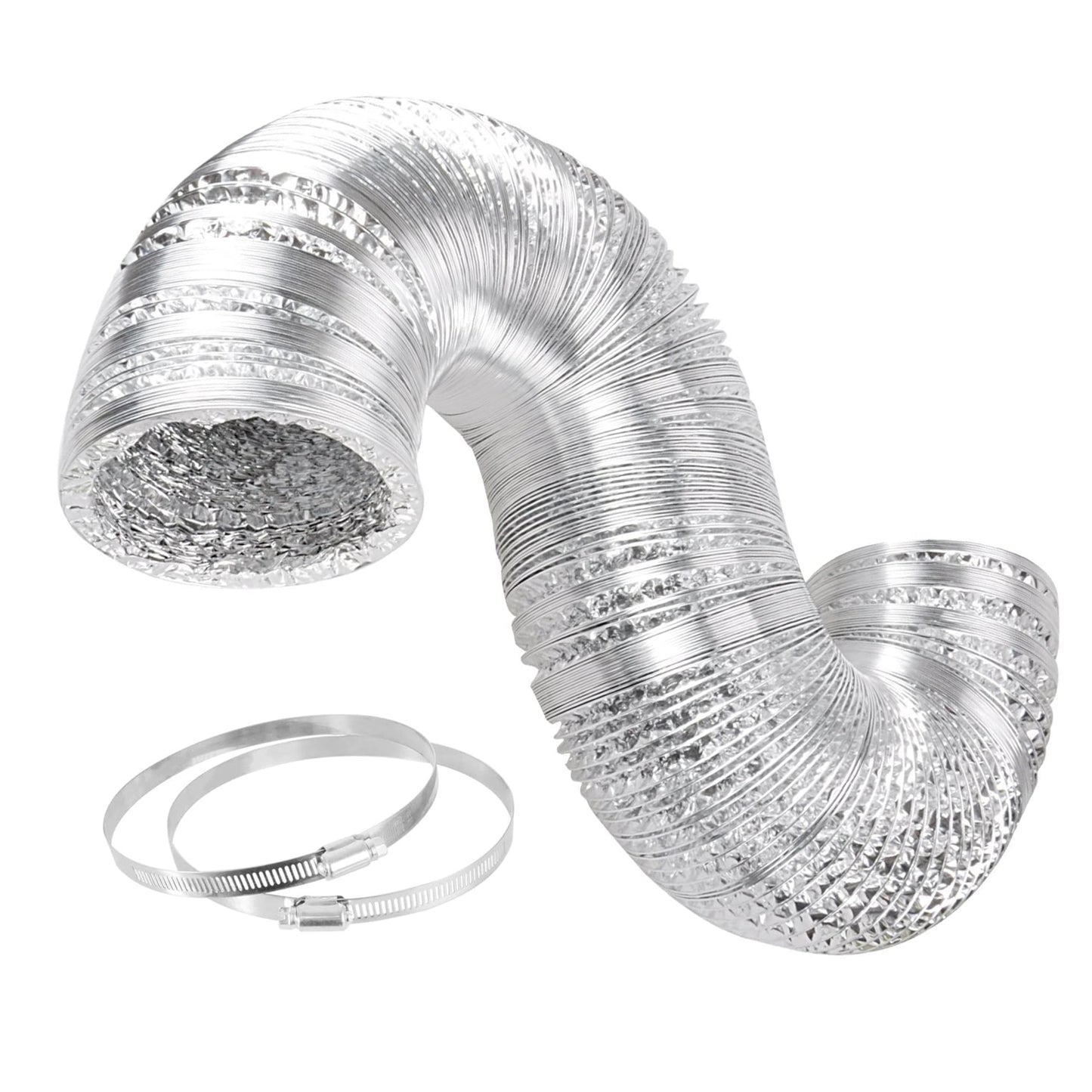 iPower Flexible 6 Inch 8 Feet Aluminum Ducting 4 Layer Protection Dryer Vent Hose for HVAC Heating Cooling Exhaust and Ventilation, 2 Clamps Included, Black