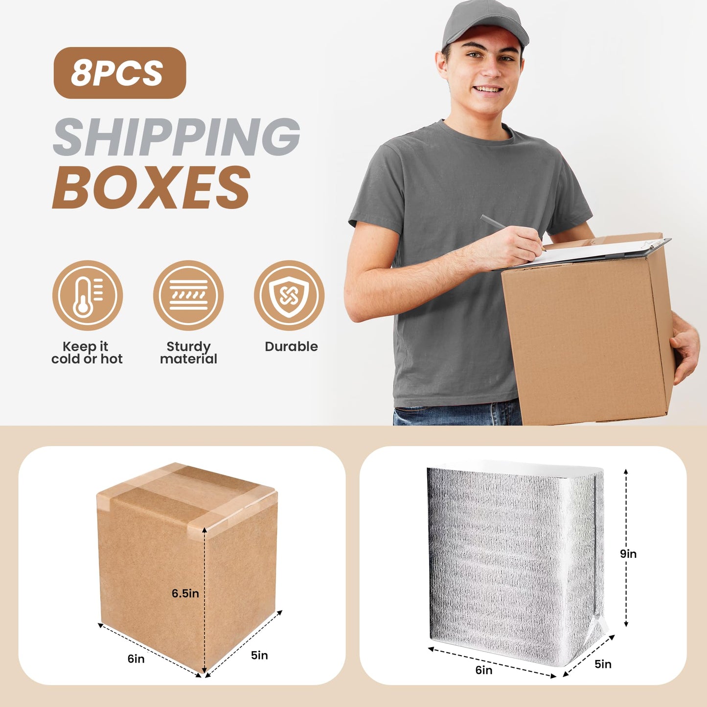 YSSOA Insulated Shipping Boxes with Aluminum Foil Liner,Thermal Insulation Cold Pack Shipping Boxes for Frozen, Reusable Styrofoam Cooler Box, Small Mailing Box
