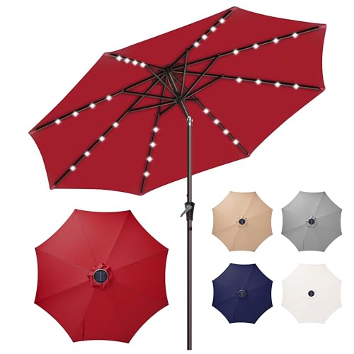 Simple Deluxe 9' Solar Patio Umbrella 32 LED Lighted Table Market Umbrellas with Push Button Tilt/Crank Outdoor Umbrella for Garden, Deck, Backyard and Pool