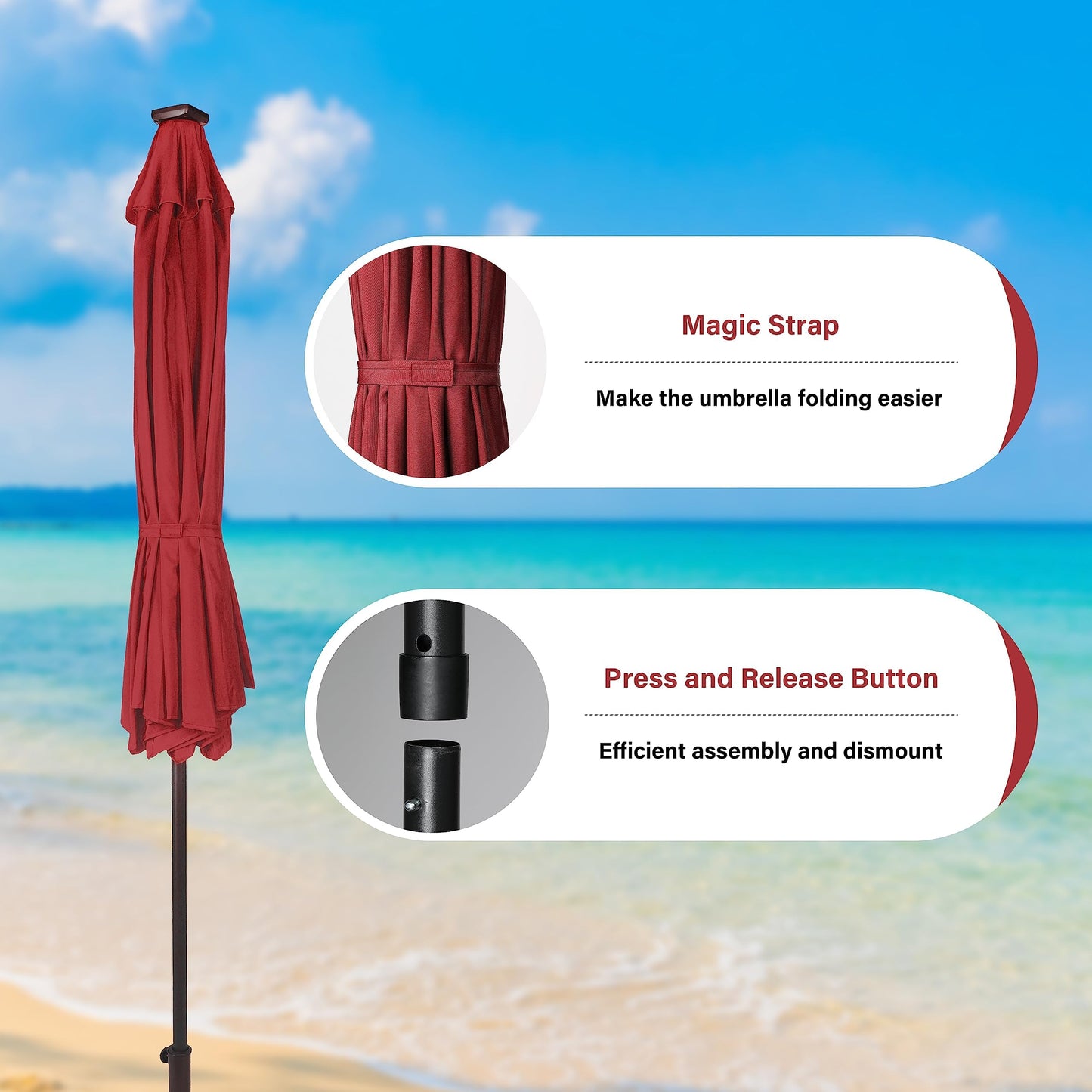 YSSOA 9ft/10ft Outdoor Market Patio Umbrella with 8 Sturdy Ribs, Tilt/Crank Push Button for Garden, Deck, Backyard and Pool