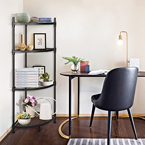 YSSOA 4 Tier Corner Display Rack Multipurpose Metal Shelving Unit, Bookcase Storage Rack Plant Stand for Living Room, Home Office, Kitchen, Small Space, 1-Pack, Bla