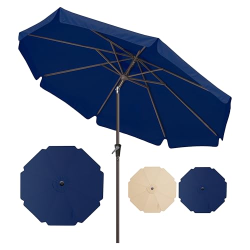 Simple Deluxe 9' Patio Umbrella with Wind-Floating Valances, Push Button Tilt & Crank Lift, UV Protection Sunshade for Table, Garden, Pool, Beach