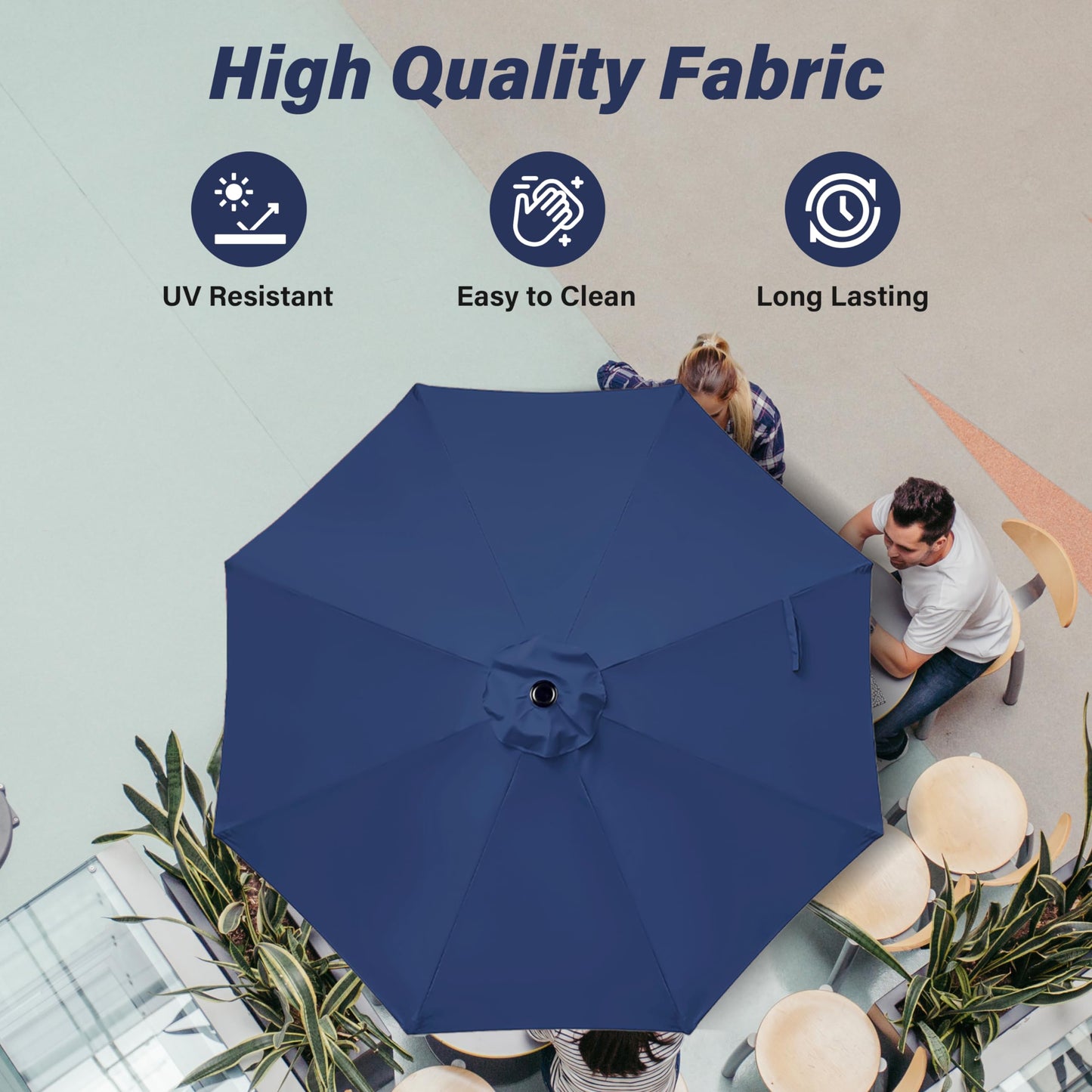 YSSOA 9ft/10ft Outdoor Market Patio Umbrella with 8 Sturdy Ribs, Tilt/Crank Push Button for Garden, Deck, Backyard and Pool