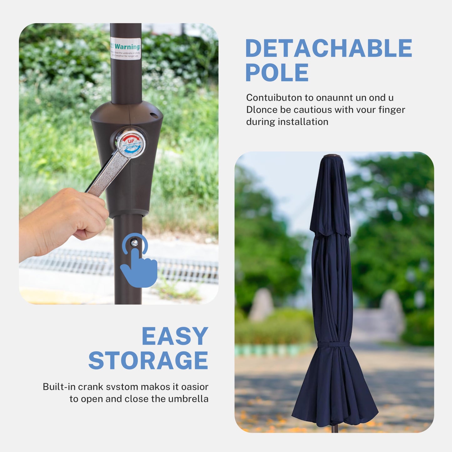 Simple Deluxe 9' Double-Layer Patio Umbrella with Push Tilt & Crank Lift, UV Protection Waterproof Sunshade for Pool/Beach/Garden Table (8 Sturdy Ribs)