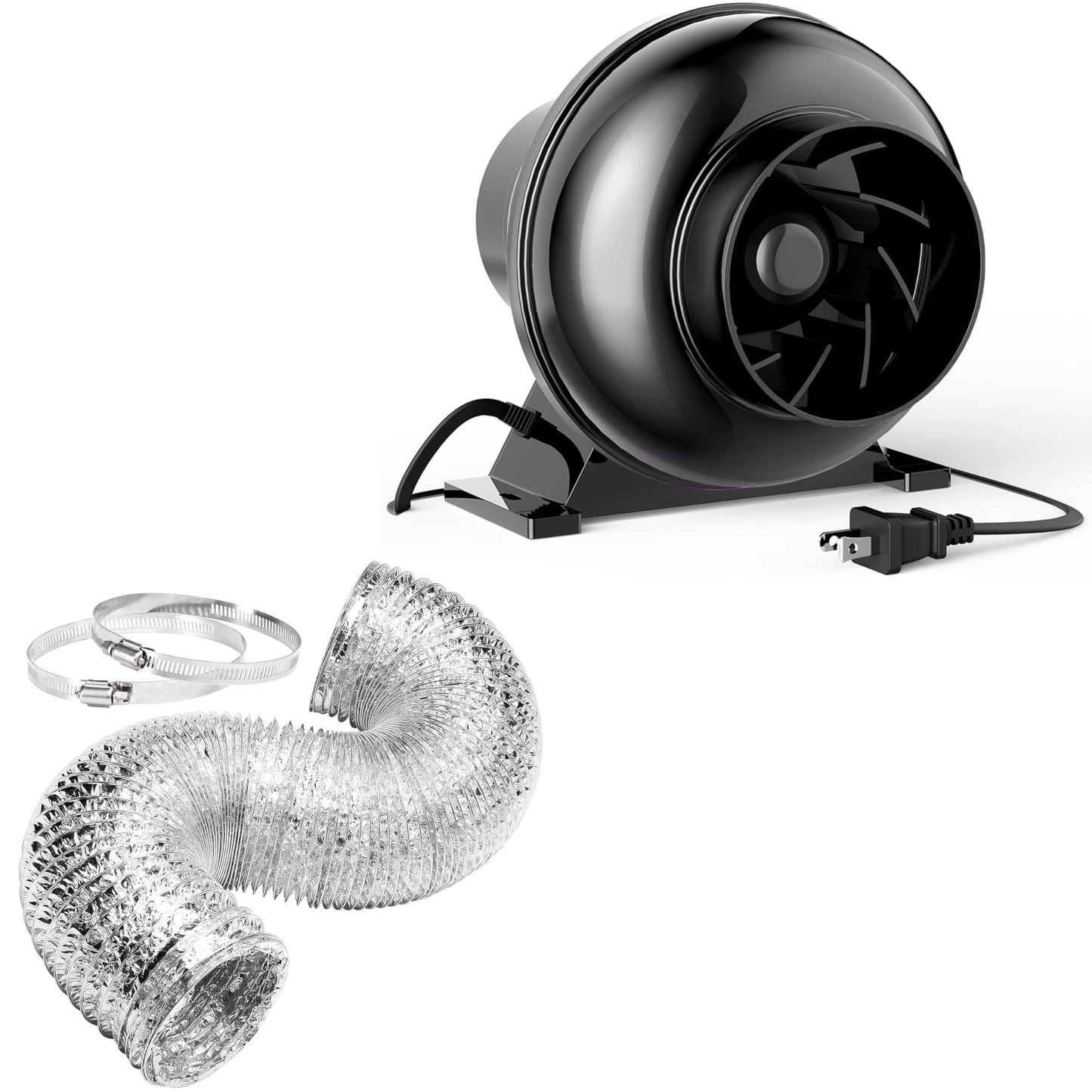 YSSOA 4 Inch 195 CFM Inline Duct Ventilation Fan Exhaust Fan, 8 Feet Long Flexible Dryer Vent Hose Aluminum Ducting for Grow Tent Air Circulation, Attic, Greenhouse