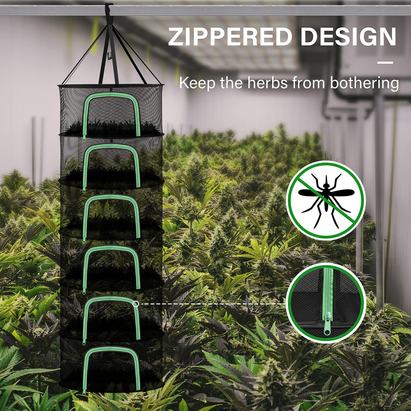 YSSOA 4 Layer 24'' Herb Drying Rack, Hanging Dry Mesh Folding Basket Dryer with Detachable Design & Hook for Plants, Herbs, Seeds and Buds in Grow Tent, Closet, Hydroponics, Garden Outdoor