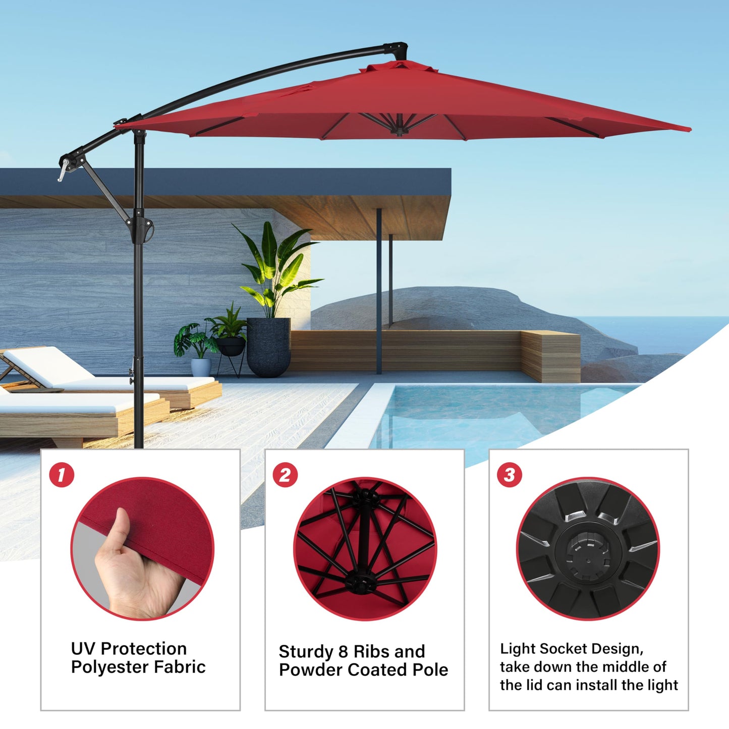 InfiniPower 9ft Patio Umbrella Replacement Canopy, Outdoor Replacement Canopy Only, Table Umbrellas Top Cover with 8 Ribs for Garden, Yard