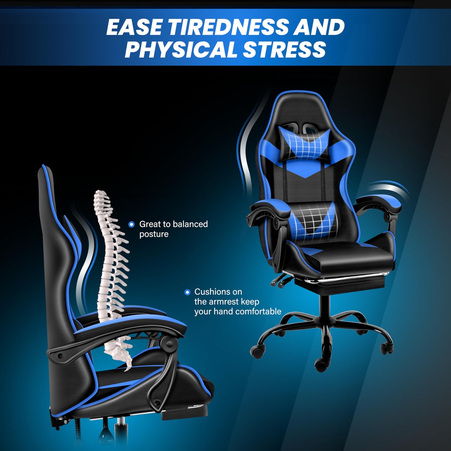 Simple Deluxe Gaming Chair, High Back Office Computer Desk Chair with Adjustable Lumbar Support, Recliner Swivel Video Game Chair with Footrest, Height Adjustable Seat and Backrest